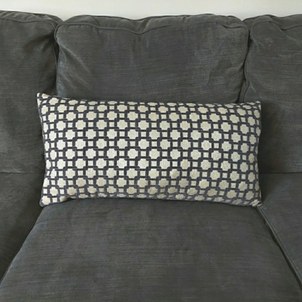 Trellis Pattern Lumbar Pillow in Off-White & Gray
